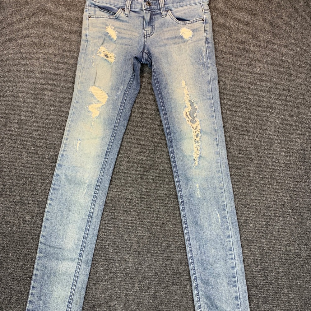 Blu Pop Distressed Skinny Jeans 26 Lgt Wash Trashed Ripped Streetwear 90s Grunge